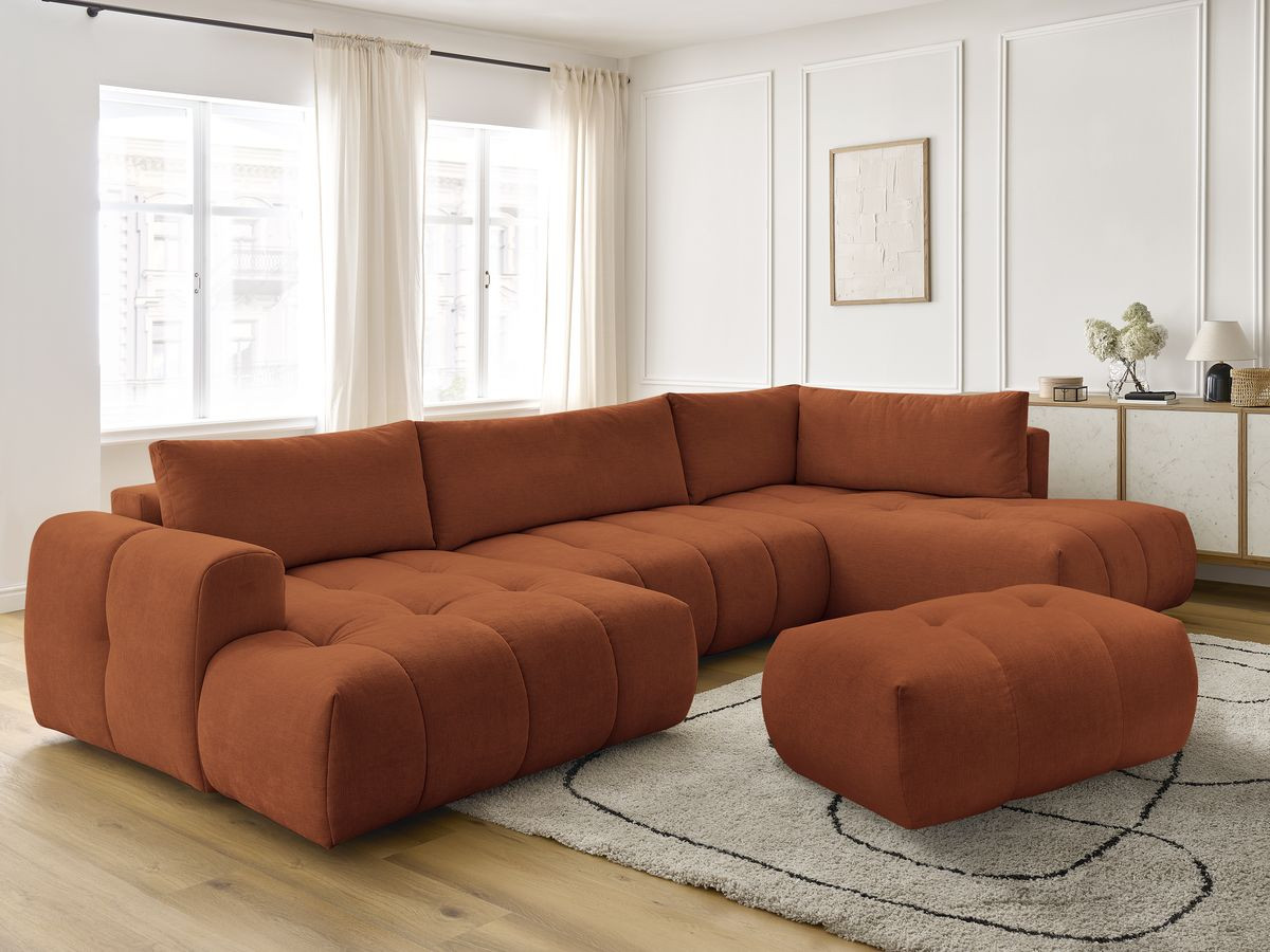 Bobochic Fuji Wohnlandschaft mit Pouf Stoff Orange Ecke links