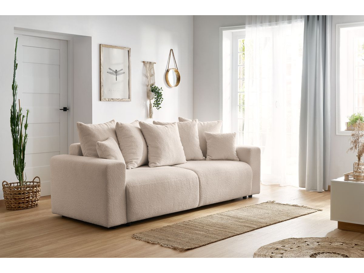 Bobochic Envy Schlafsofa 3-Sitzer mit Bettkasten Bouclé-Stoff Beige