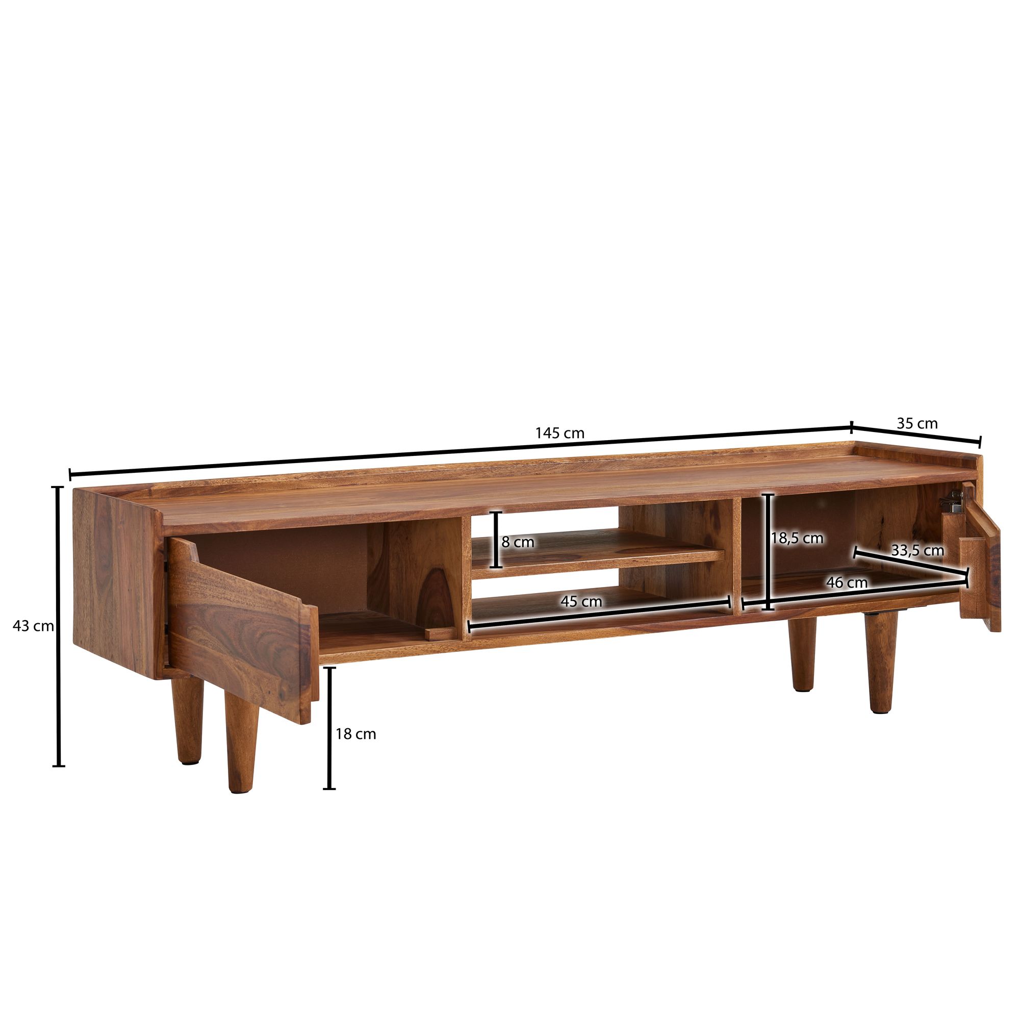 TV-Board Burgsvik Massivholz Dunkelbraun 145 × 35 × 43 cm