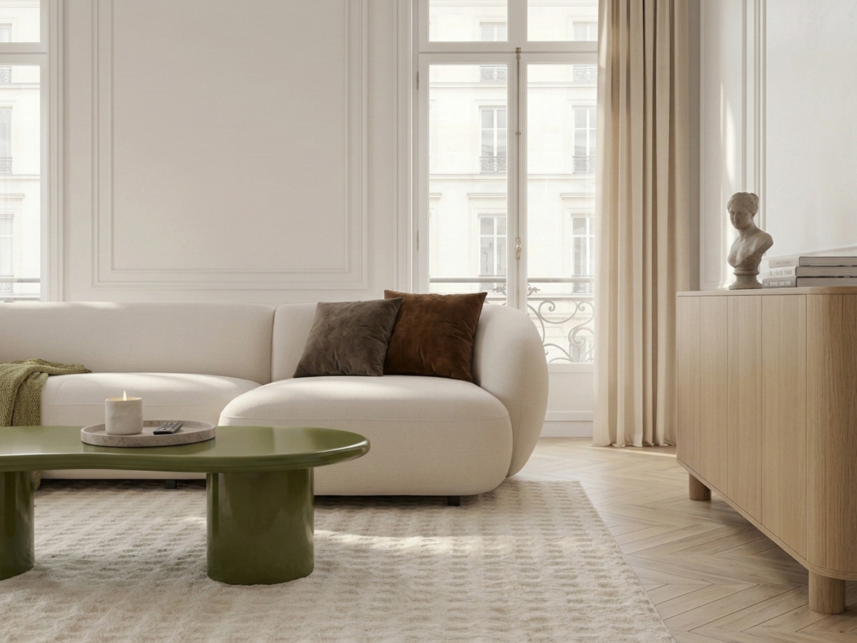 Bobochic Halo Ecksofa mit Schlaffunktion Stoff Beige Ecke rechts