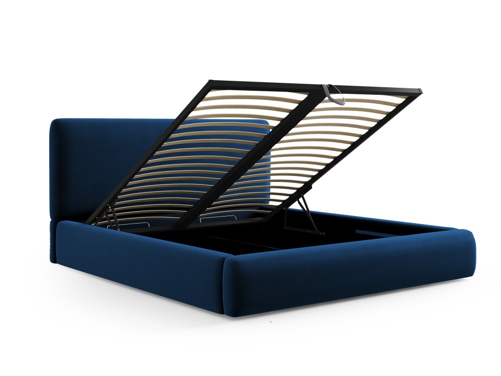 Cosmopolitan Design Stauraumbett mit Kopfteil Colonel 140x200 Samt Riviera Dunkelblau