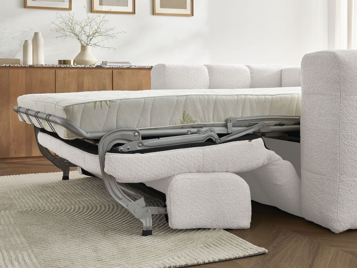 Bobochic Cloud Schlafsofa 3-Sitzer Bouclé-Stoff Weiß