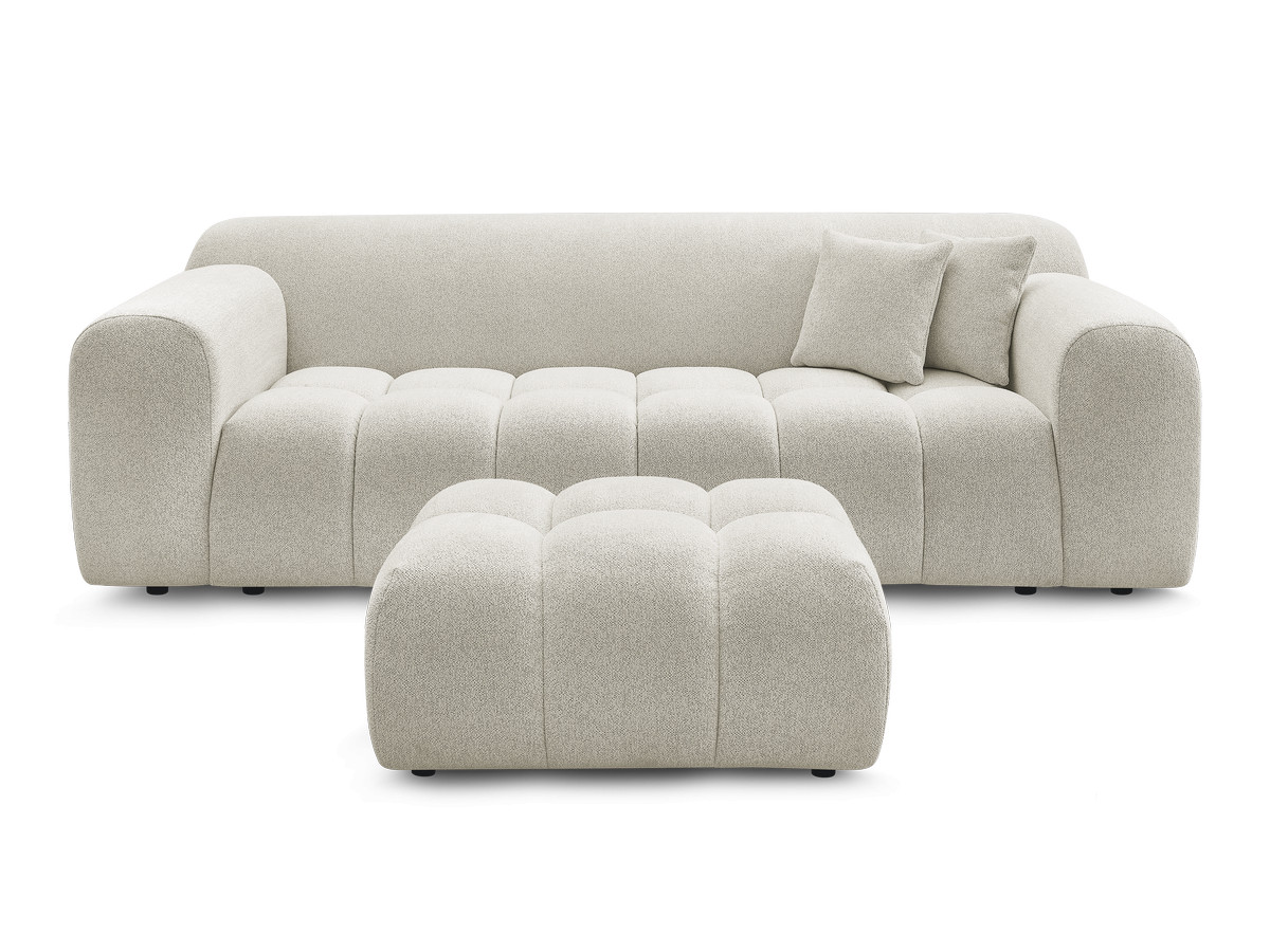 Bobochic Melisse Sofa 3-Sitzer mit Pouf Melange-Stoff Weiß