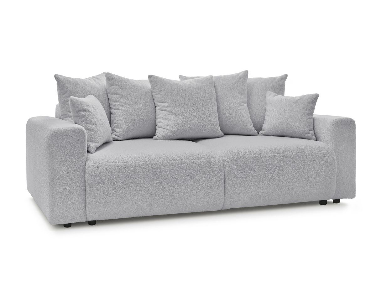 Bobochic Envy Schlafsofa 3-Sitzer mit Bettkasten und rechteckigem Pouf Bouclé-Stoff Hellgrau
