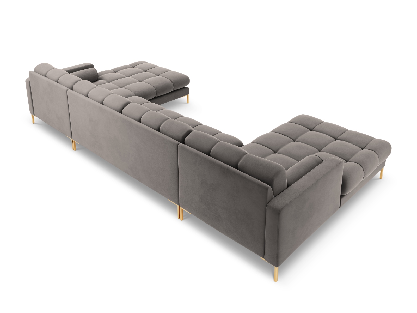 Cosmopolitan Design Panoramasofa Bali 7-Sitzer 383 cm Samt Bluvel Hellgrau Beine Gold