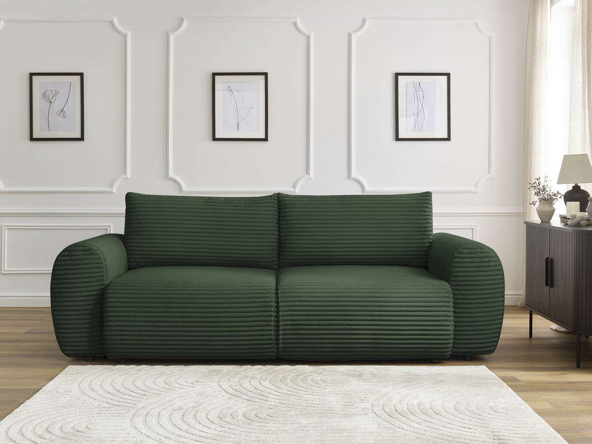 Bobochic Lucien Schlafsofa 3-Sitzer mit Bettkasten Breitcord weich Grün