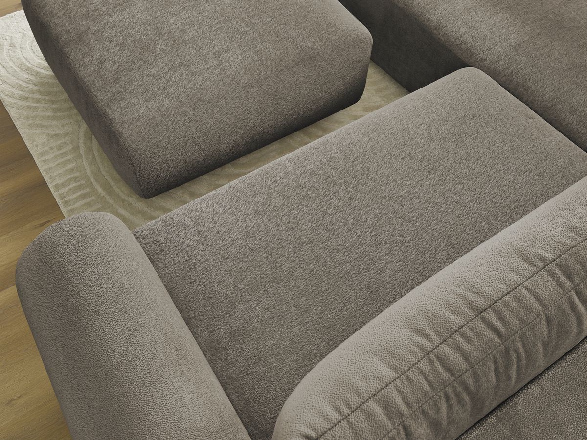 Bobochic Lucien Ecksofa mit Schlaffunktion und Bettkasten und Pouf 296 × 198 cm Stoff Taupe Ecke links