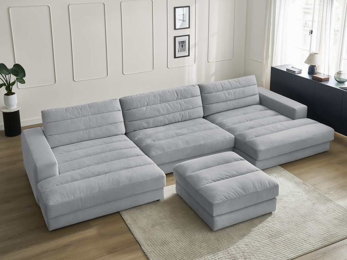 Bobochic Sierra Wohnlandschaft mit Pouf Samt Hellgrau