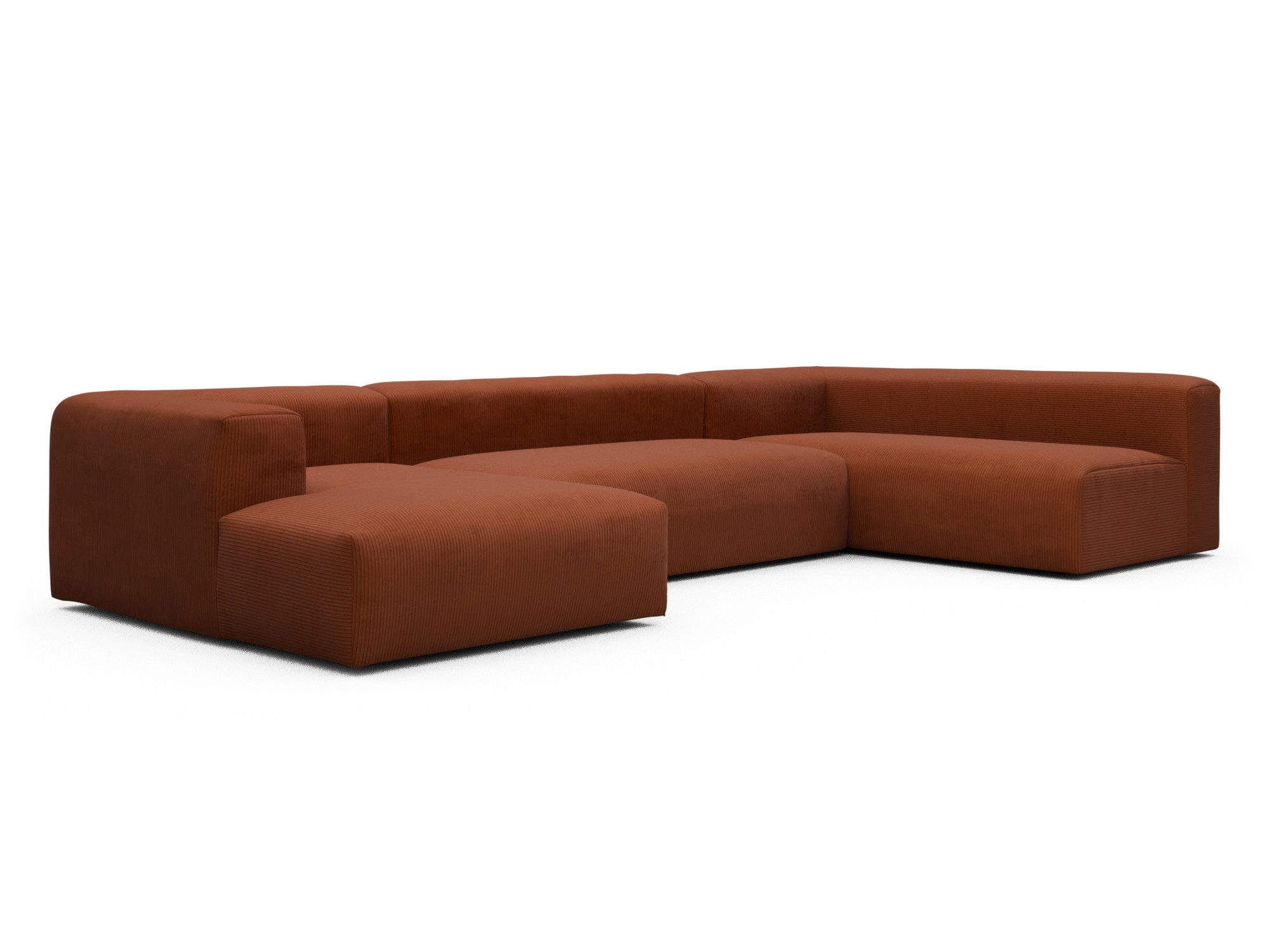 Skandi Home Wohnlandschaft Fred Chaiselongue links mit 2-Sitzer und lange Armlehne rechts Corduroy-Burnt-Orange moebelfaktor
