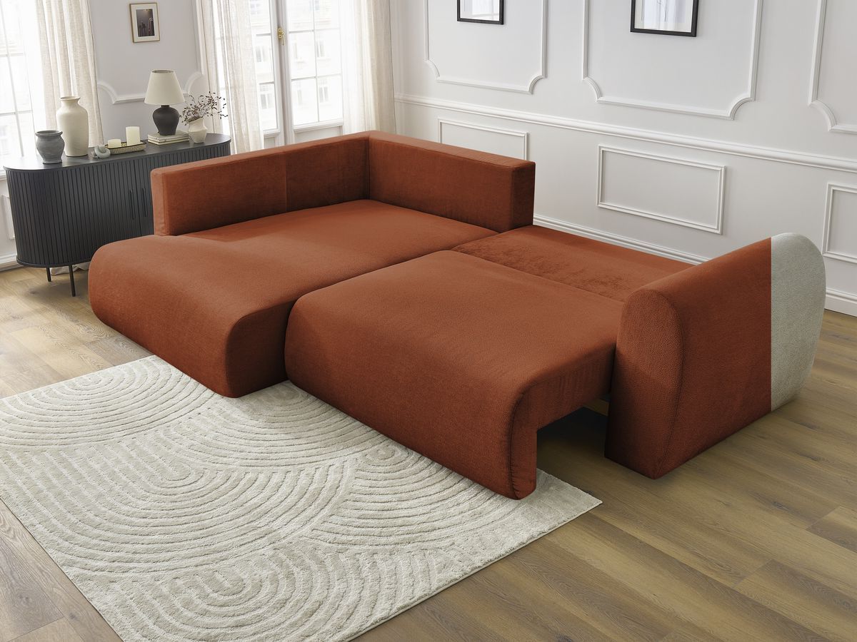 Bobochic Lucien Ecksofa mit Schlaffunktion und Bettkasten 296 × 198 cm Stoff Orange Ecke links