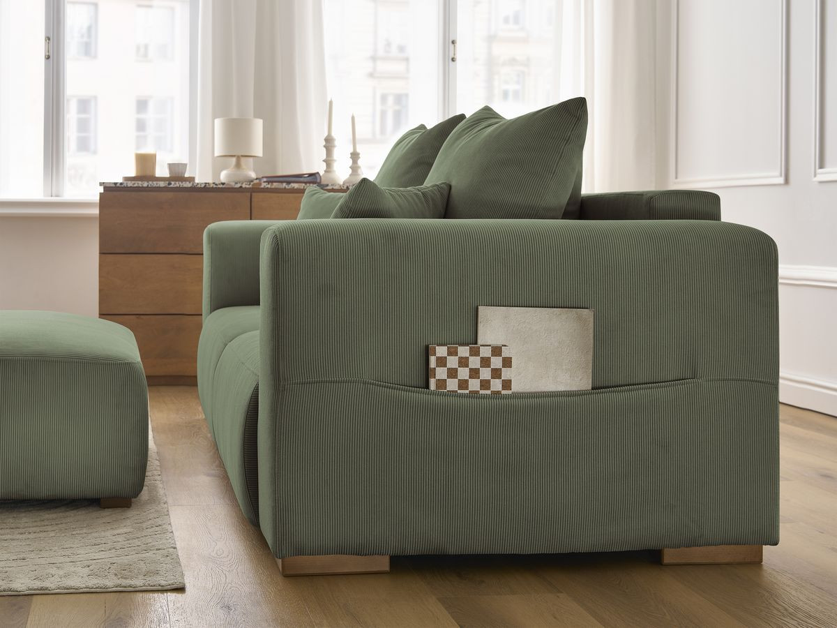 Bobochic Sidonie Sofa 3-Sitzer mit Pouf Cordsamt Grün