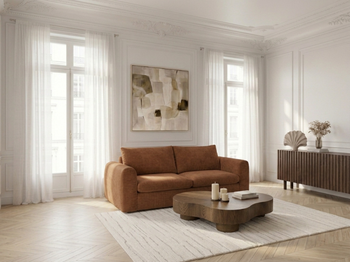 Bobochic Archi Schlafsofa 3-Sitzer Cordsamt Orange, Liegefläche 140 × 190 cm