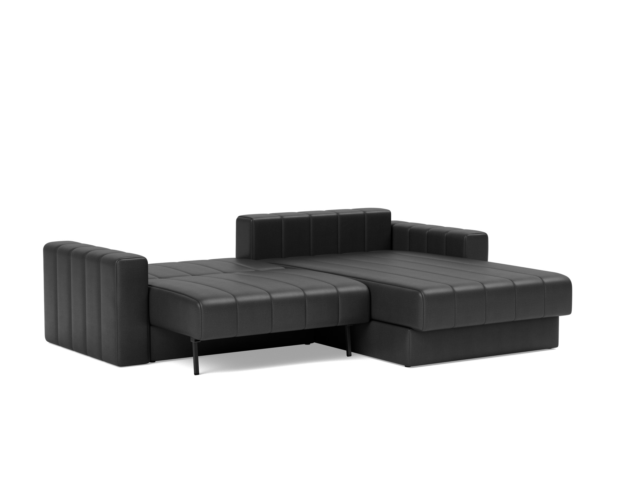 Schlafsofa Akello mit Chaiselongue und Armlehnen Lederoptik Faunal 550-Black
