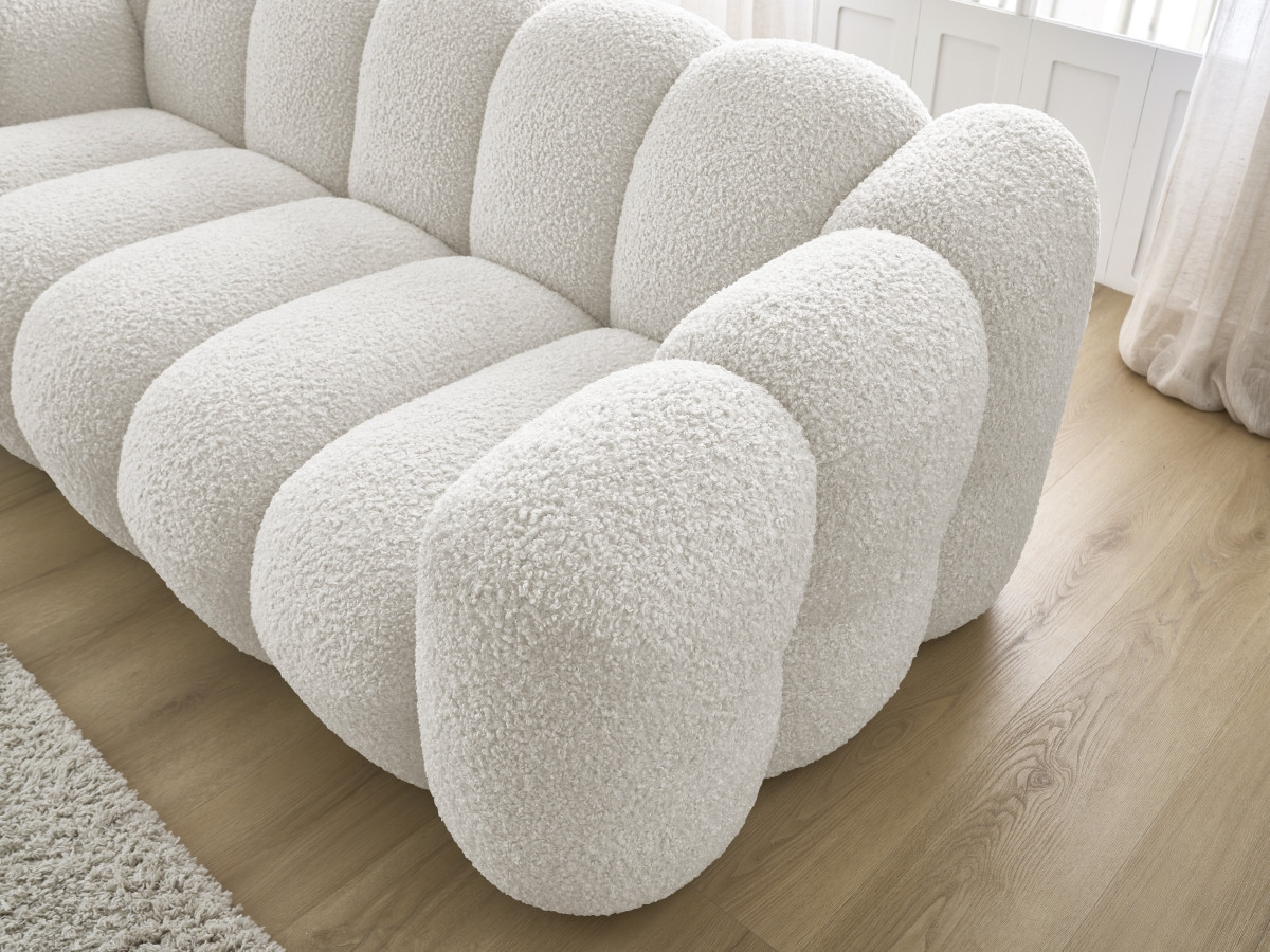 Bobochic Hippolyte Sofa 3-Sitzer Bouclé-Stoff Weiß
