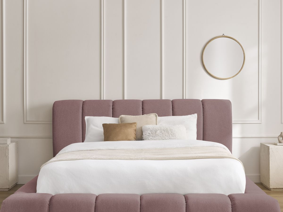 Bobochic Denali Polsterbett mit Bettkasten Stoff Rosa, Liegefläche 140 × 190 cm