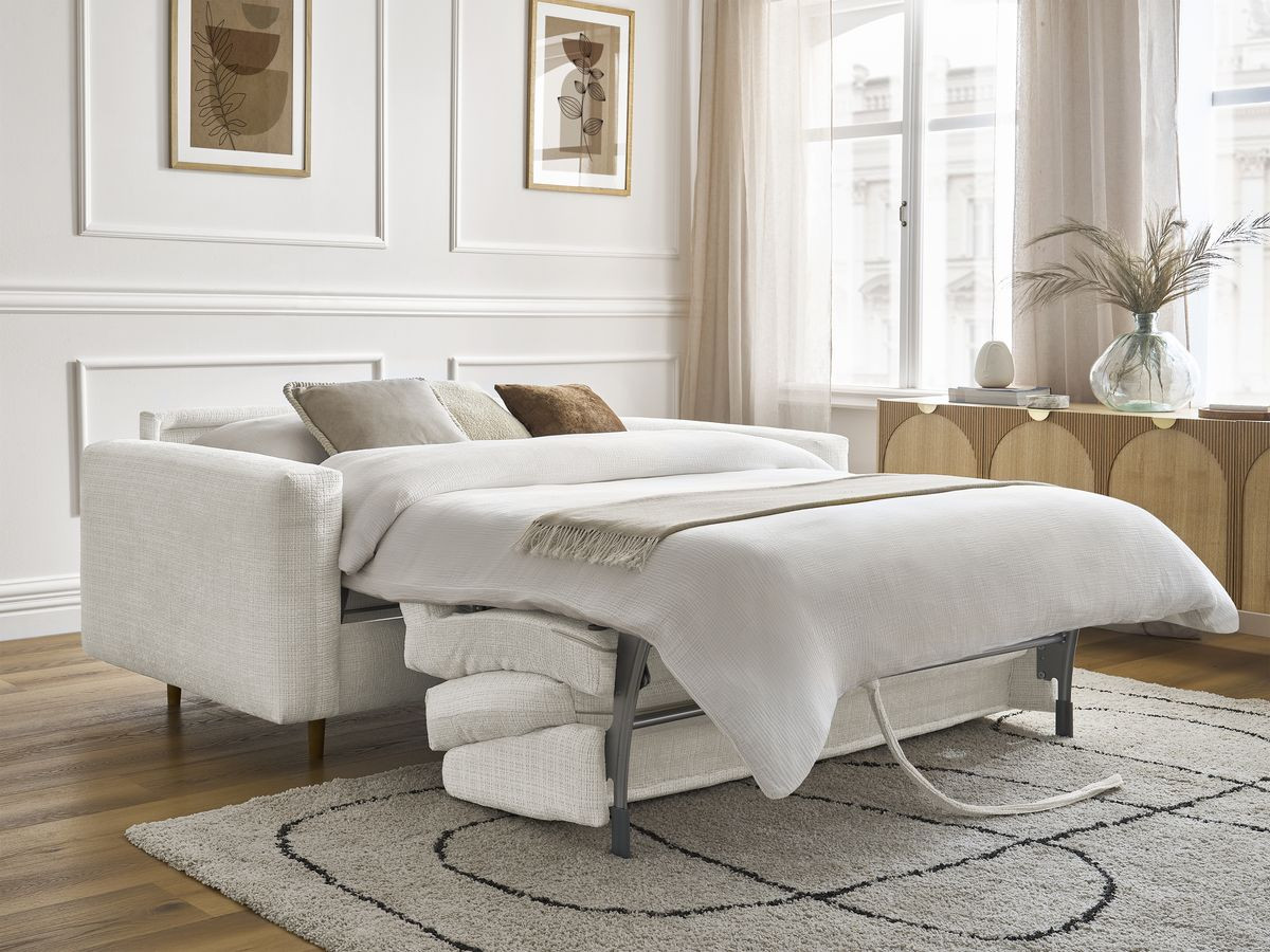 Bobochic Cocoone Schlafsofa 3-Sitzer Strukturstoff Weiß, Liegefläche 160 × 200 cm