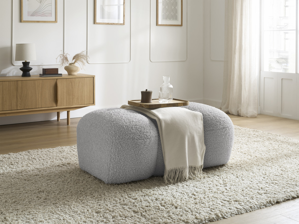 Bobochic Hippolyte Pouf Bouclé-Stoff Hellgrau