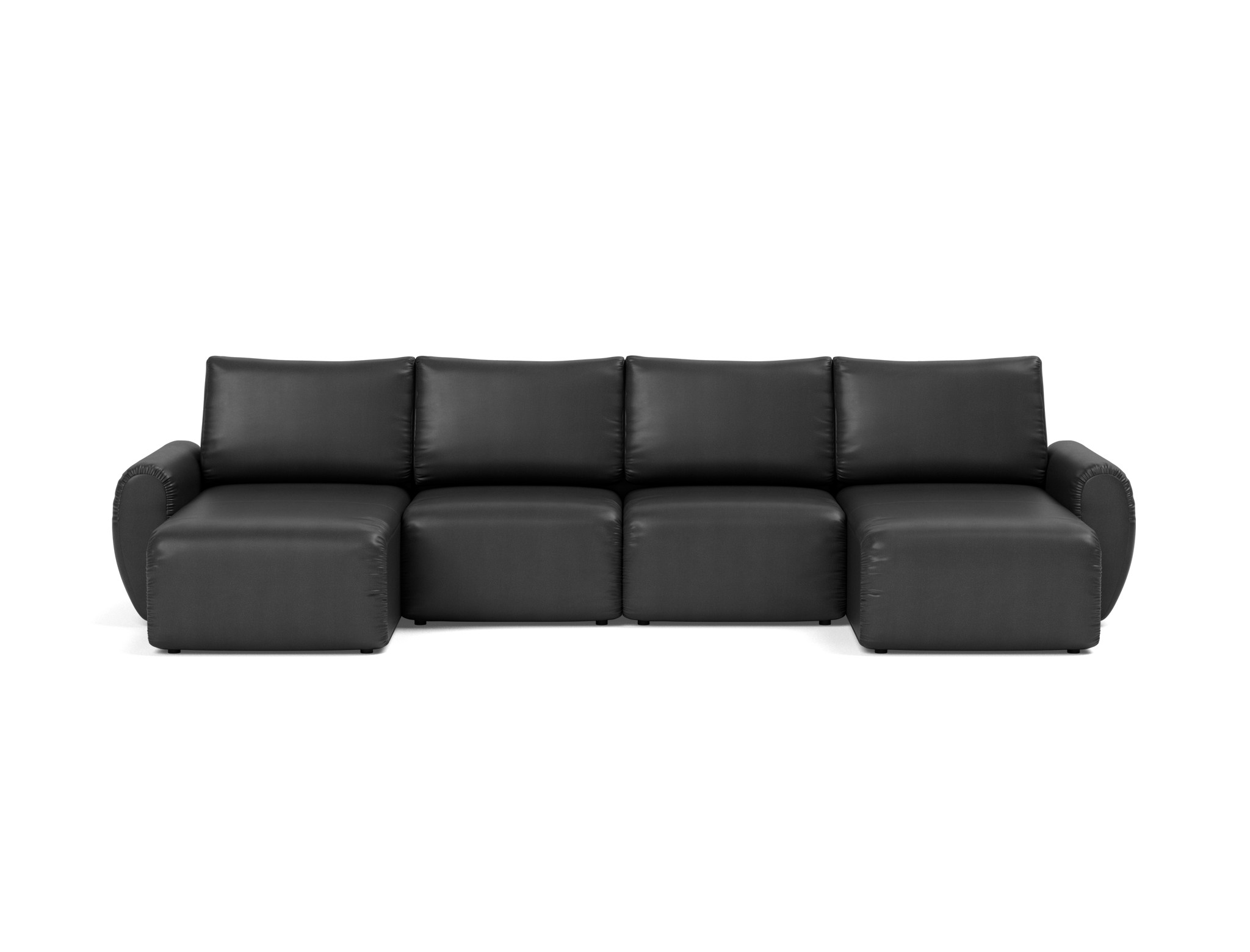 Schlafsofa Norum U-Form mit Curve-Armlehnen Lederoptik Faunal 550-Black