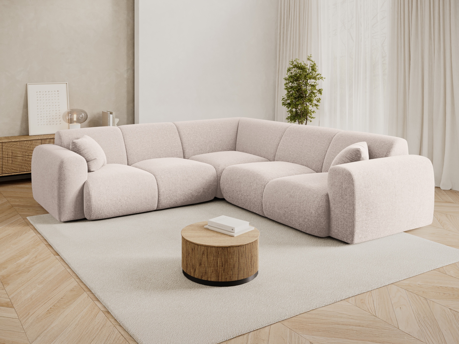 Cosmopolitan Design Symmetrisches Ecksofa Nolio 5-Sitzer Chenille Haga Beige