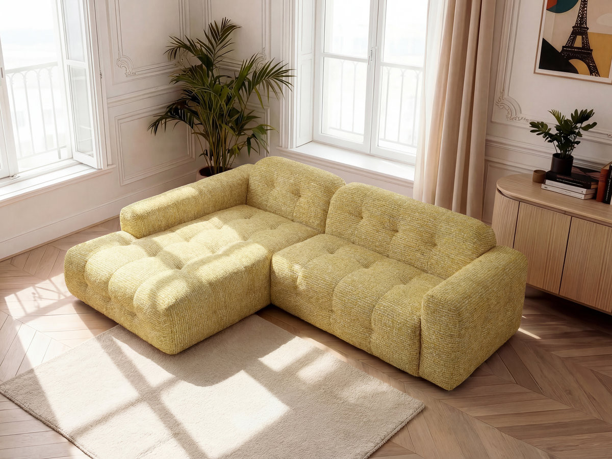 Bobochic Laura Ecksofa Melange-Stoff Gelb Ecke links