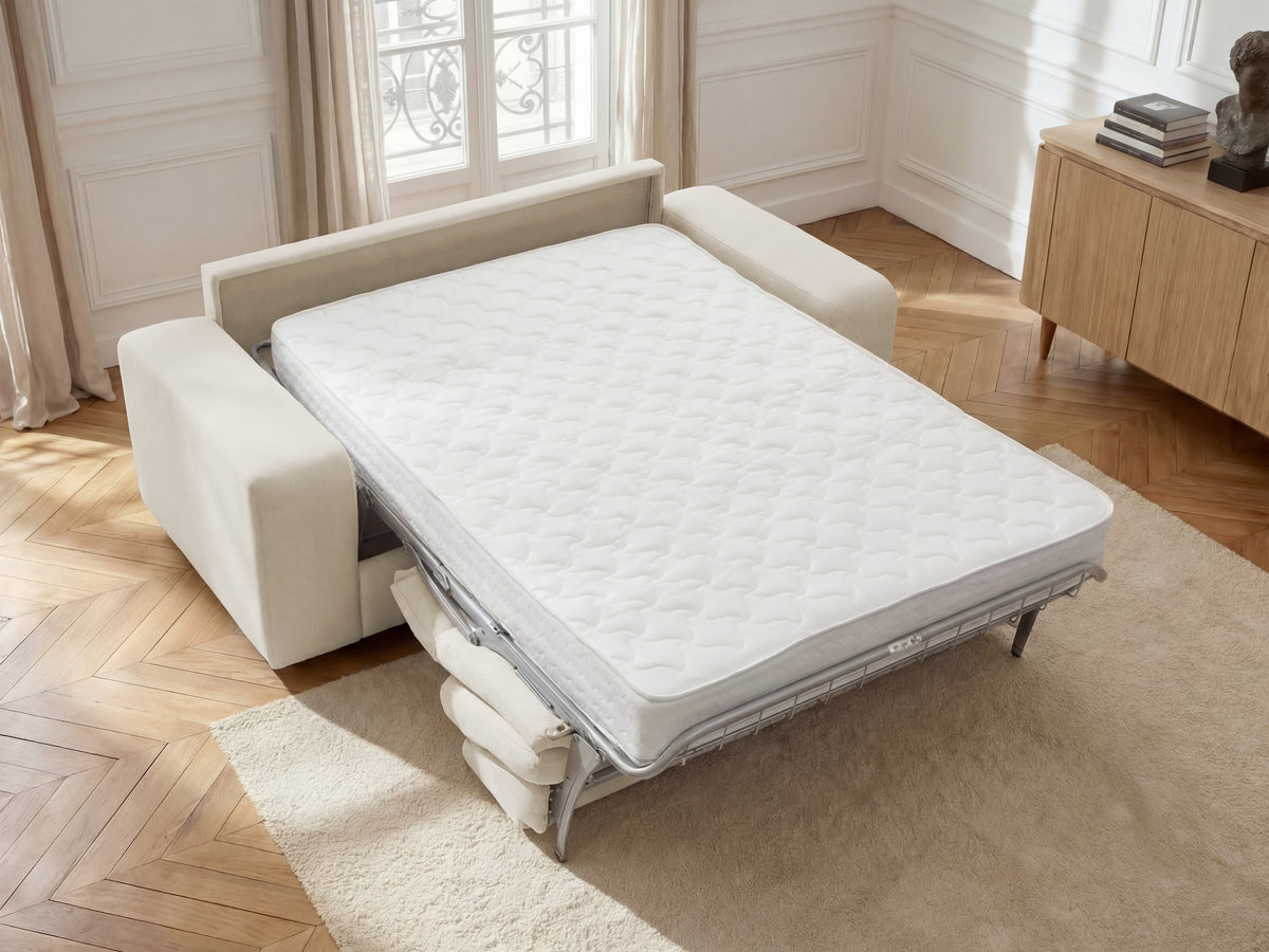 Bobochic Ibiza Schlafsofa 3-Sitzer Strukturstoff Beige, Liegefläche 140 × 196 cm