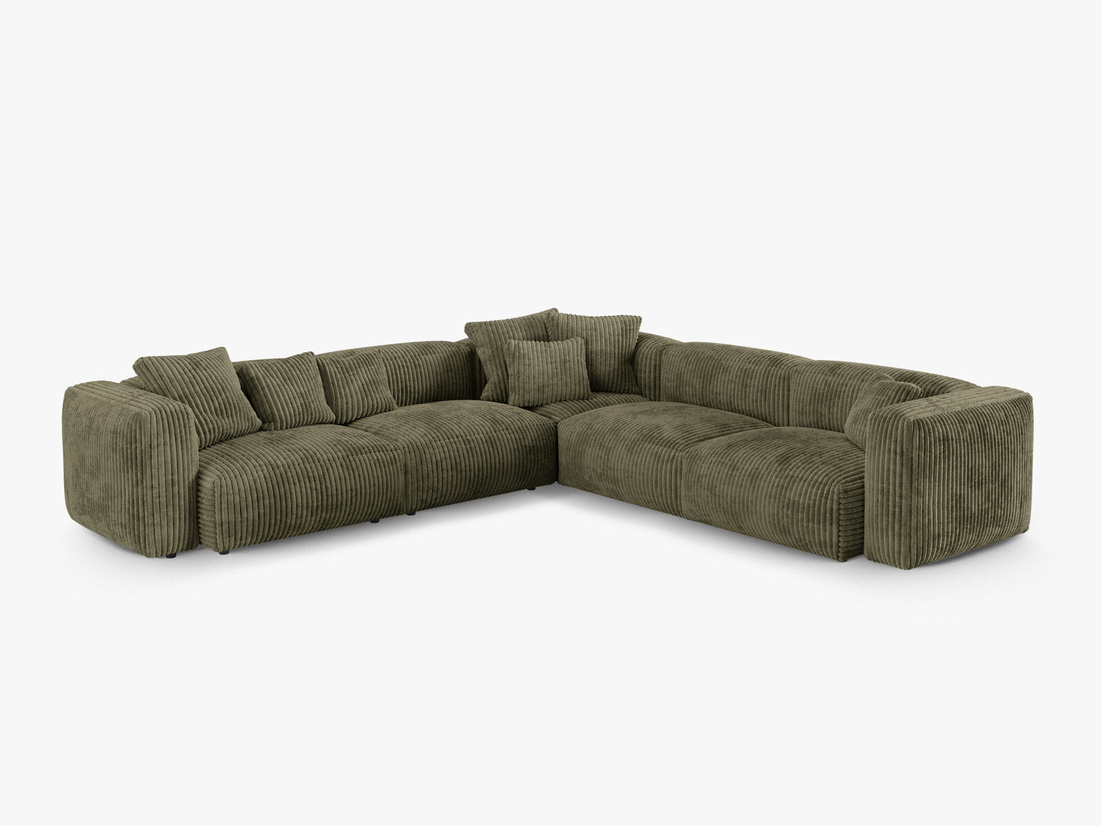 Micadoni modulares symmetrisches Ecksofa XL Martina 5-Sitzer 90cm Sitztiefe Kord Tilia Moßgrün