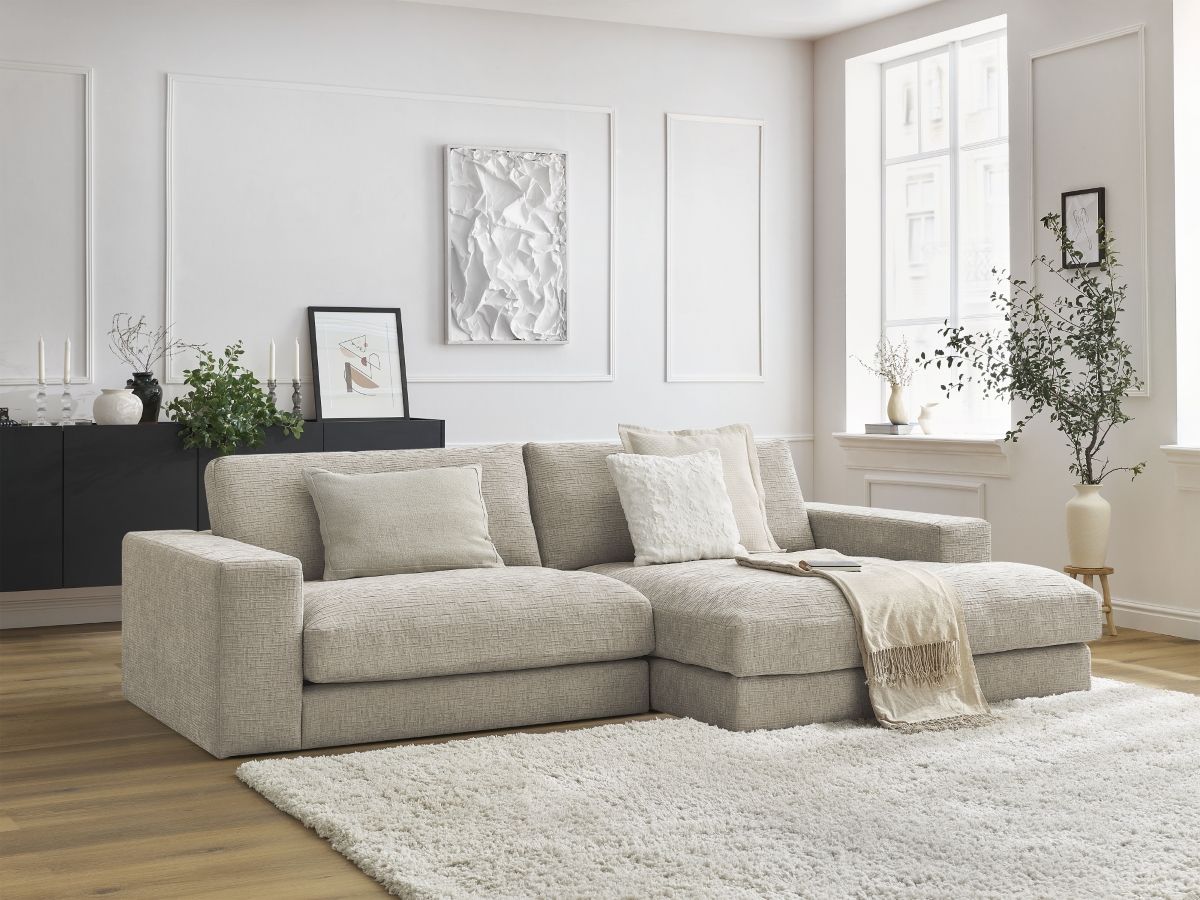 Bobochic Leonard Ecksofa 234 × 159 cm Strukturstoff Beige Ecke rechts