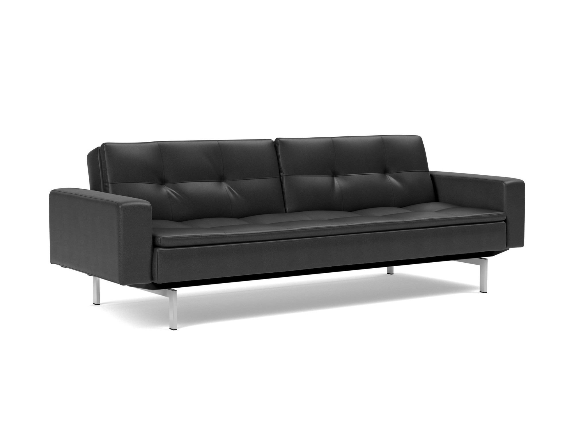 Schlafsofa Dublexo mit Armlehnen Lederoptik Faunal 550-Black Beine Chrom