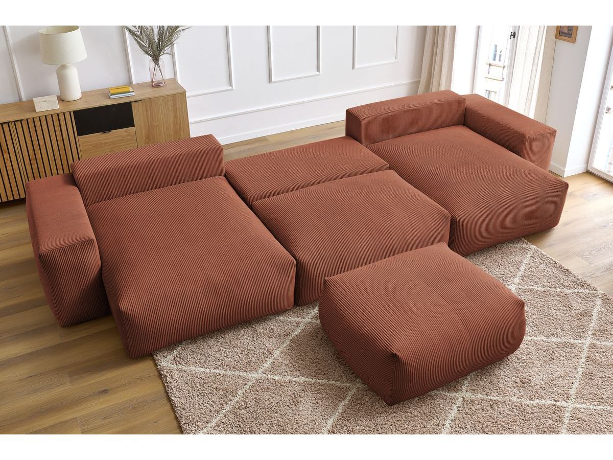 Bobochic Voltaire Wohnlandschaft mit Pouf 420 × 174 cm, Liegefläche 135 × 345 cm Cordsamt Orange