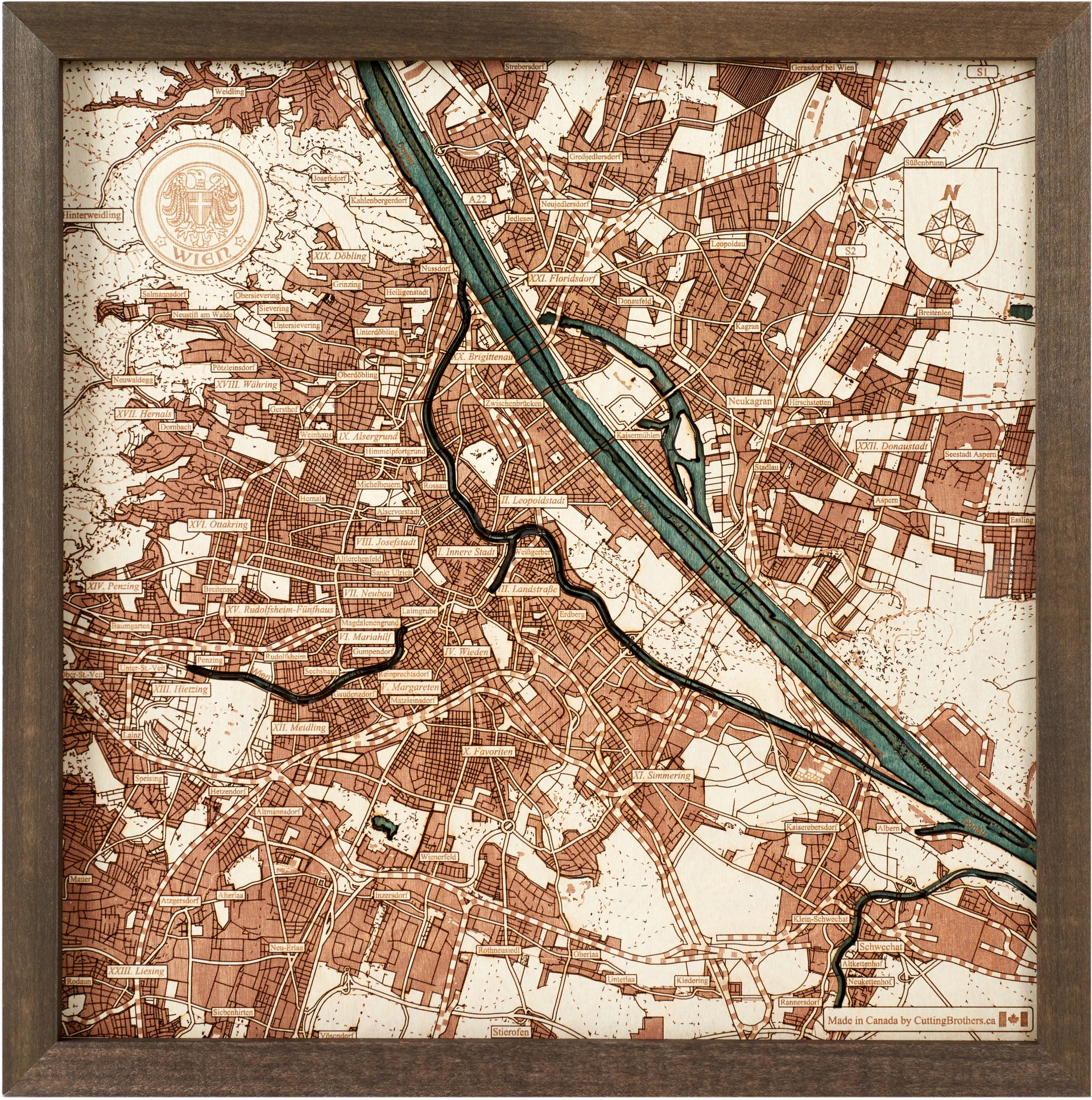 Cutting Brothers 3D Holz-Wandkarte Wien 35 x 35 moebelfaktor