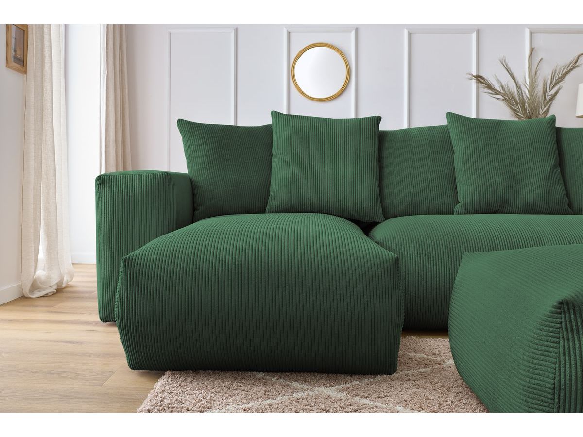 Bobochic Voltaire Wohnlandschaft mit Pouf 356 × 214 cm Cordsamt Grün Ecke links