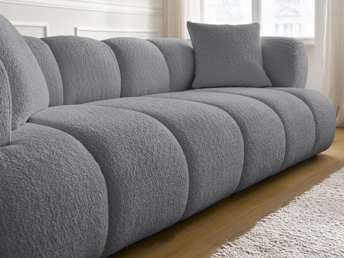 Bobochic Pamira Sofa 3-Sitzer mit Pouf Bouclé-Stoff Dunkelgrau