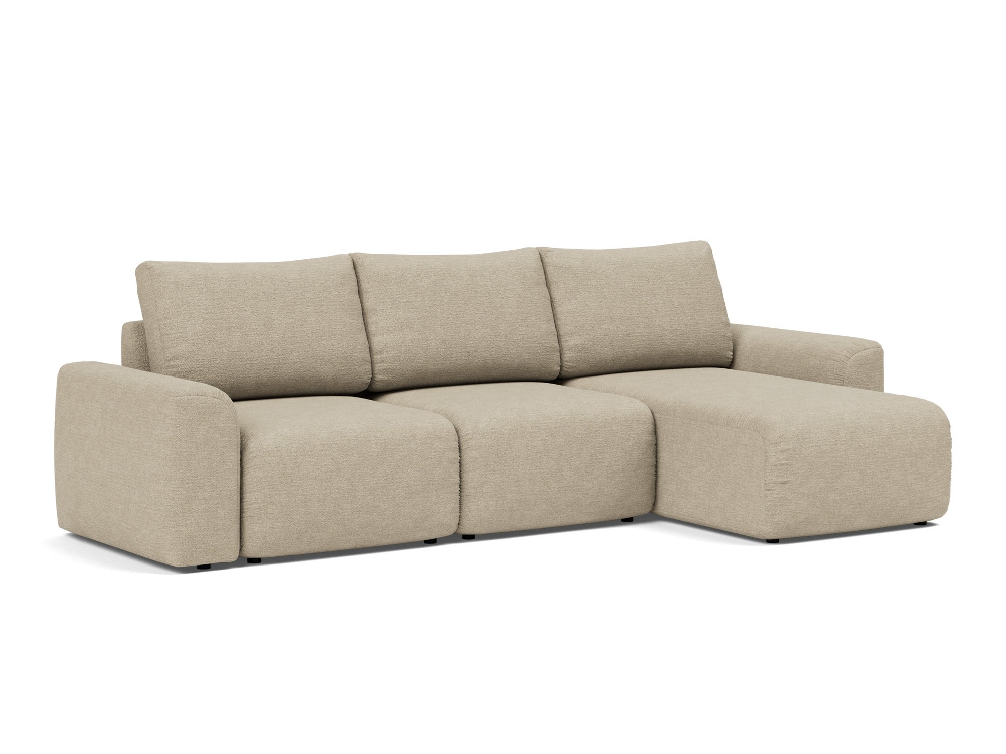 Schlafsofa Norum mit Chaiselongue und Chunky-Armlehnen Strukturierter Stoff Taura 356-Sand