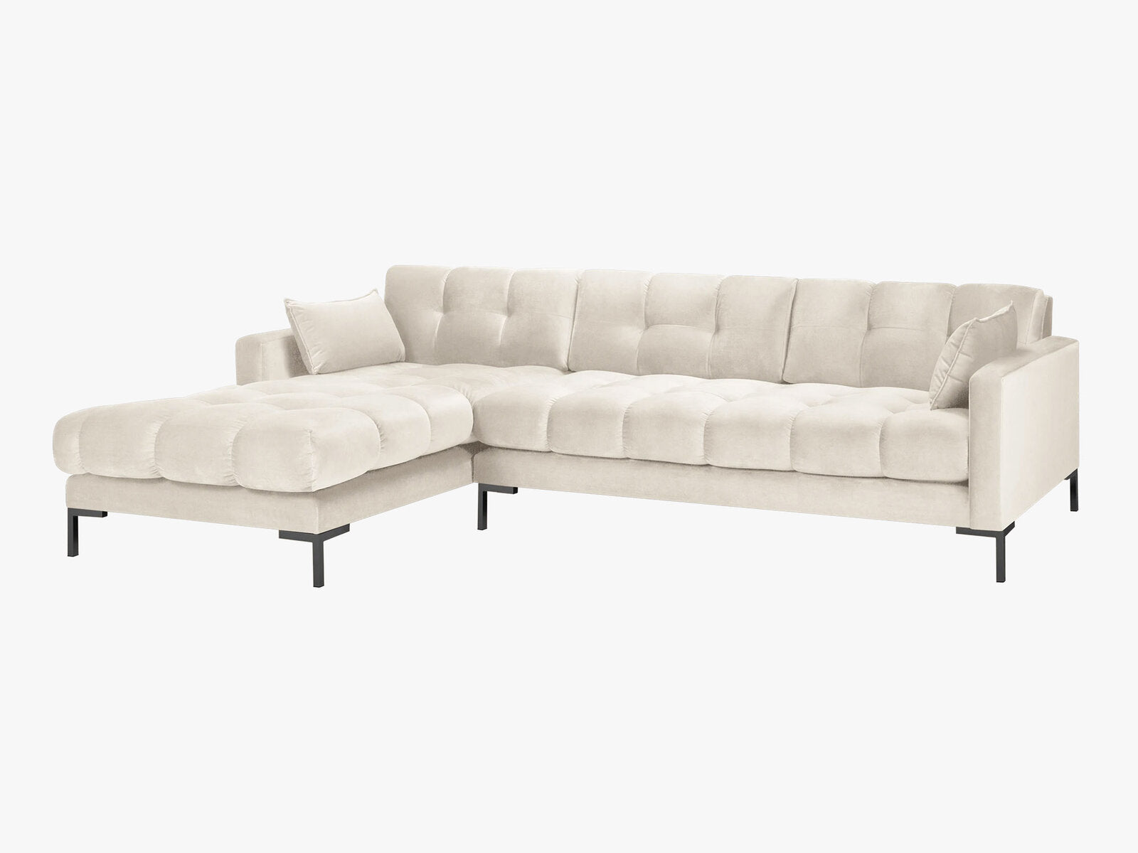 Micadoni Ecksofa Mamaia 5-Sitzer Links Samt Bluvel Helles Beige schwarze Beine