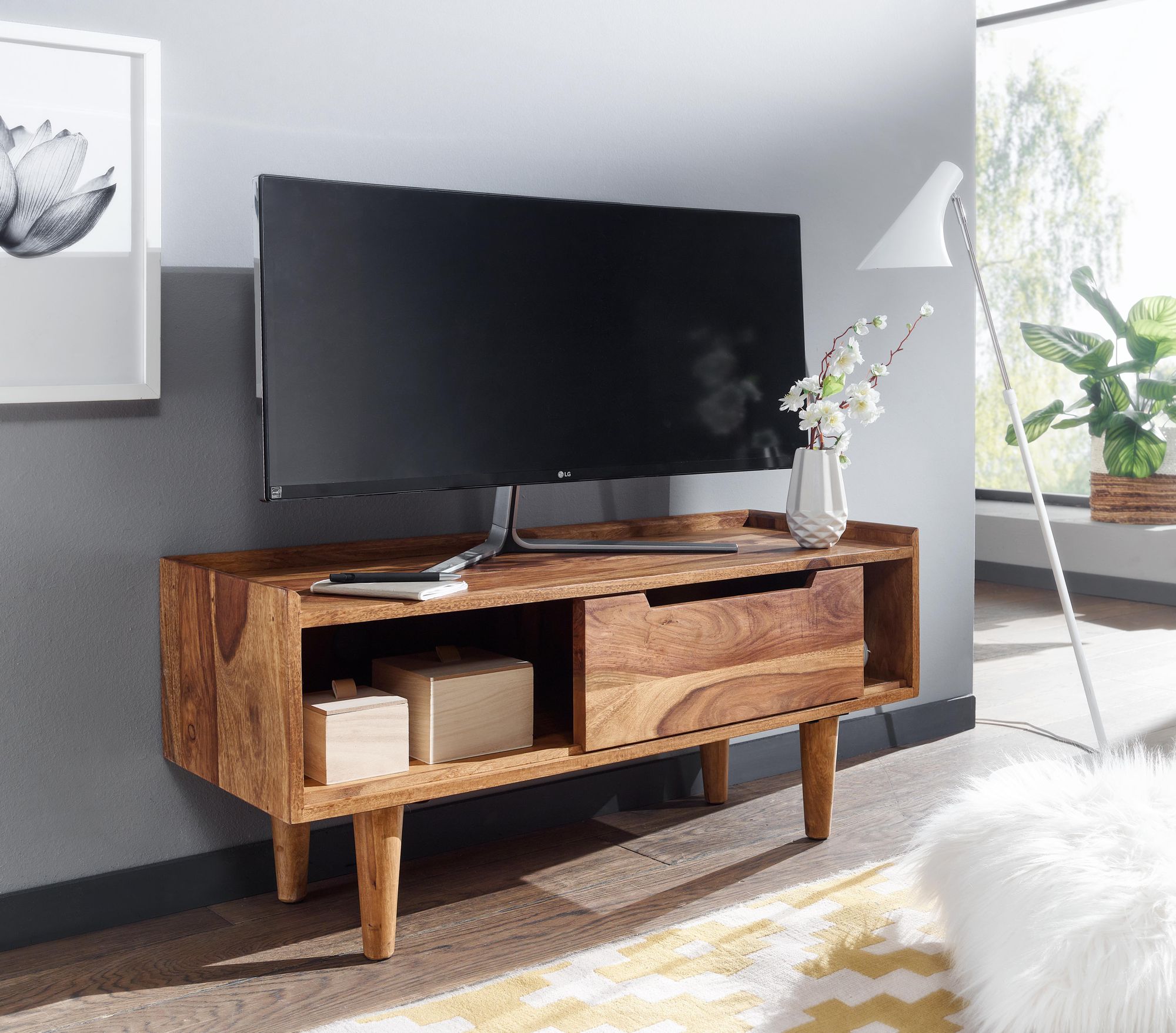 TV-Board Anholt Sheesham Massivholz 95 × 34 × 44 cm