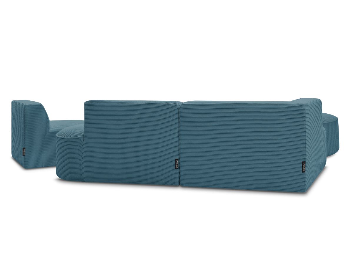 Bobochic Rousseau Ecksofa mit Sofamodul und Pouf Cordsamt Dunkelblau Ecke links