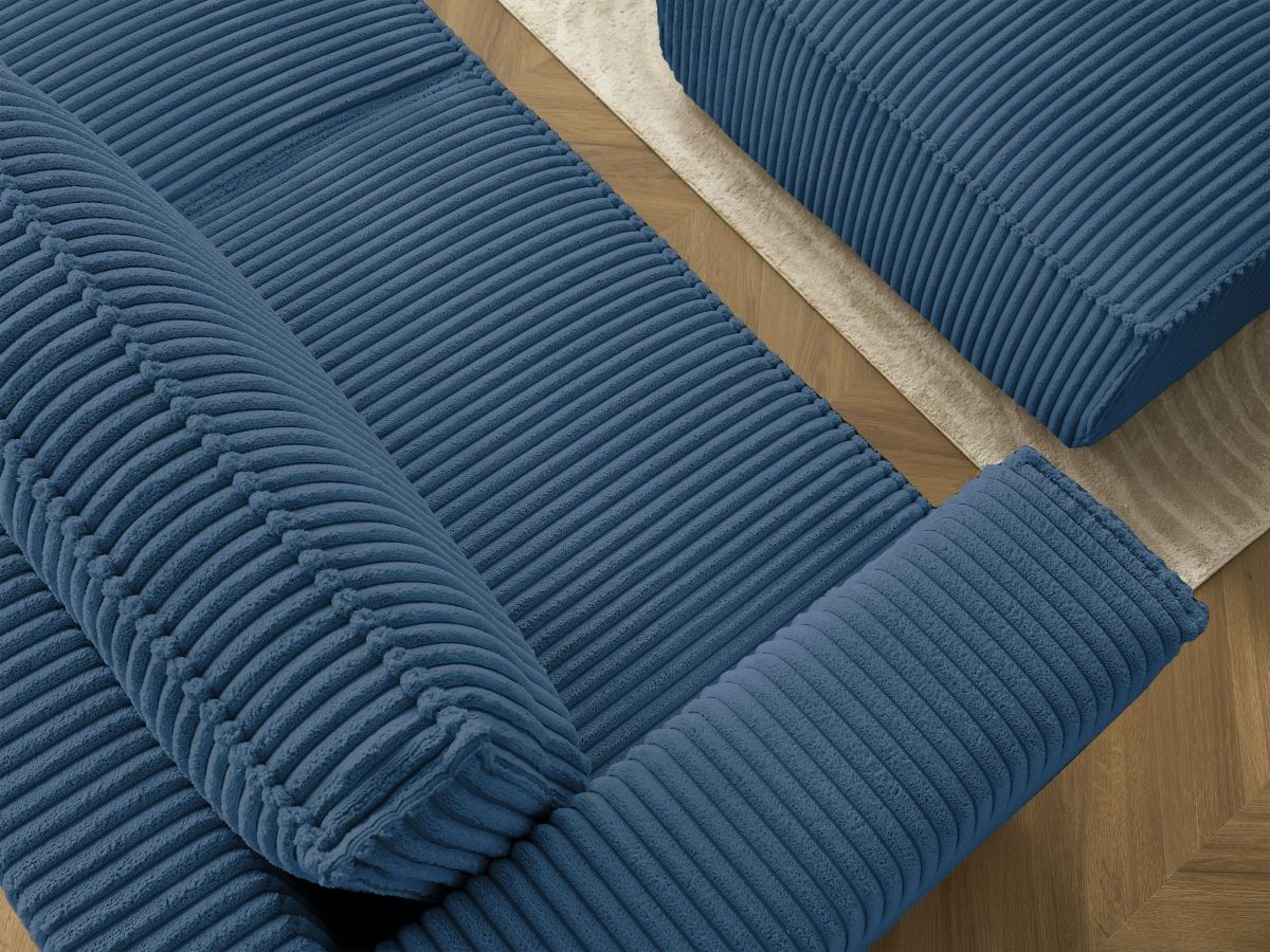 Bobochic Chelsea Schlafsofa 4-Sitzer mit Bettkasten und Pouf Breitcord weich Dunkelblau