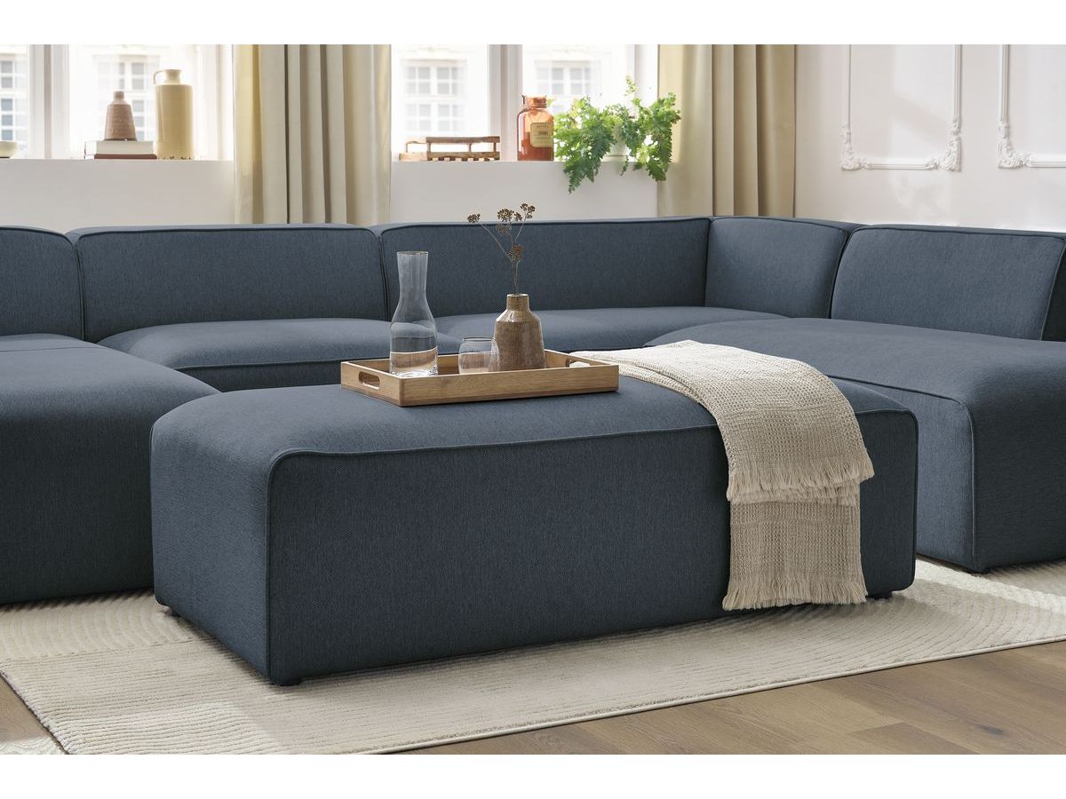 Bobochic Megeve Wohnlandschaft mit Pouf Melange-Stoff Dunkelblau Ecke links