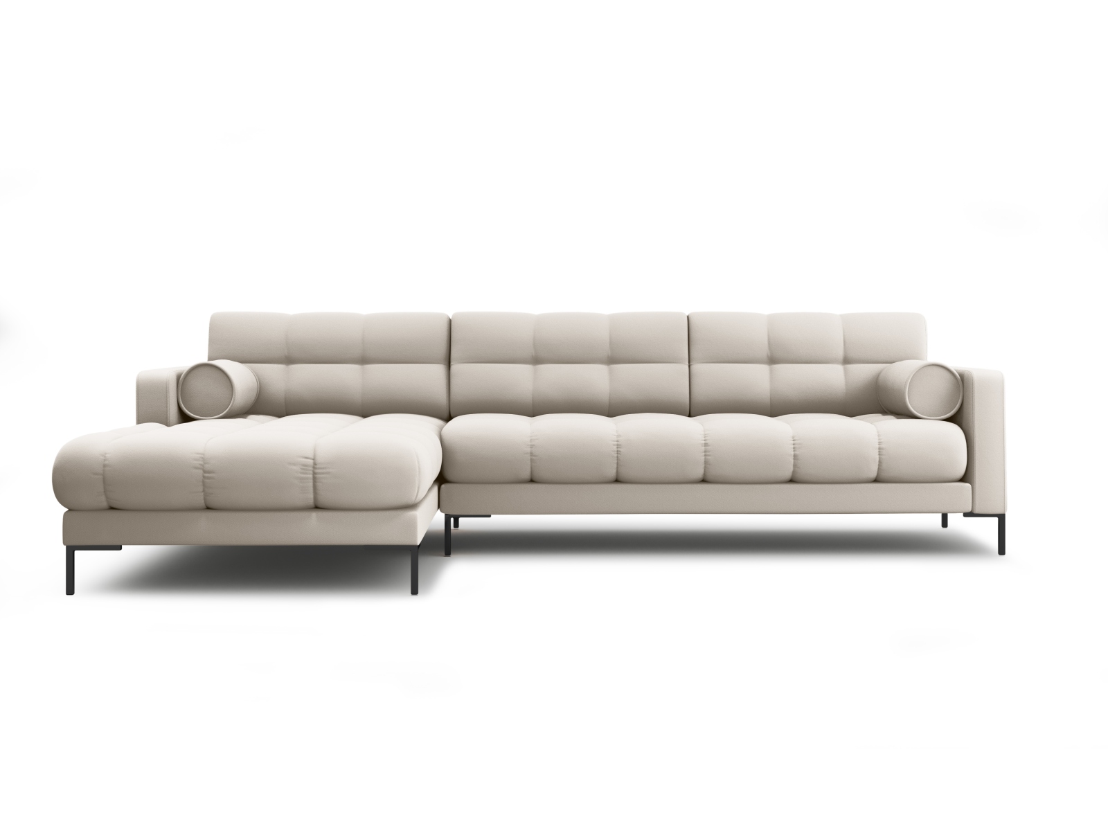 Cosmopolitan Design Ecksofa Bali 5-Sitzer Strukturierter Stoff Neve Beige Links Beine Schwarzes Metall
