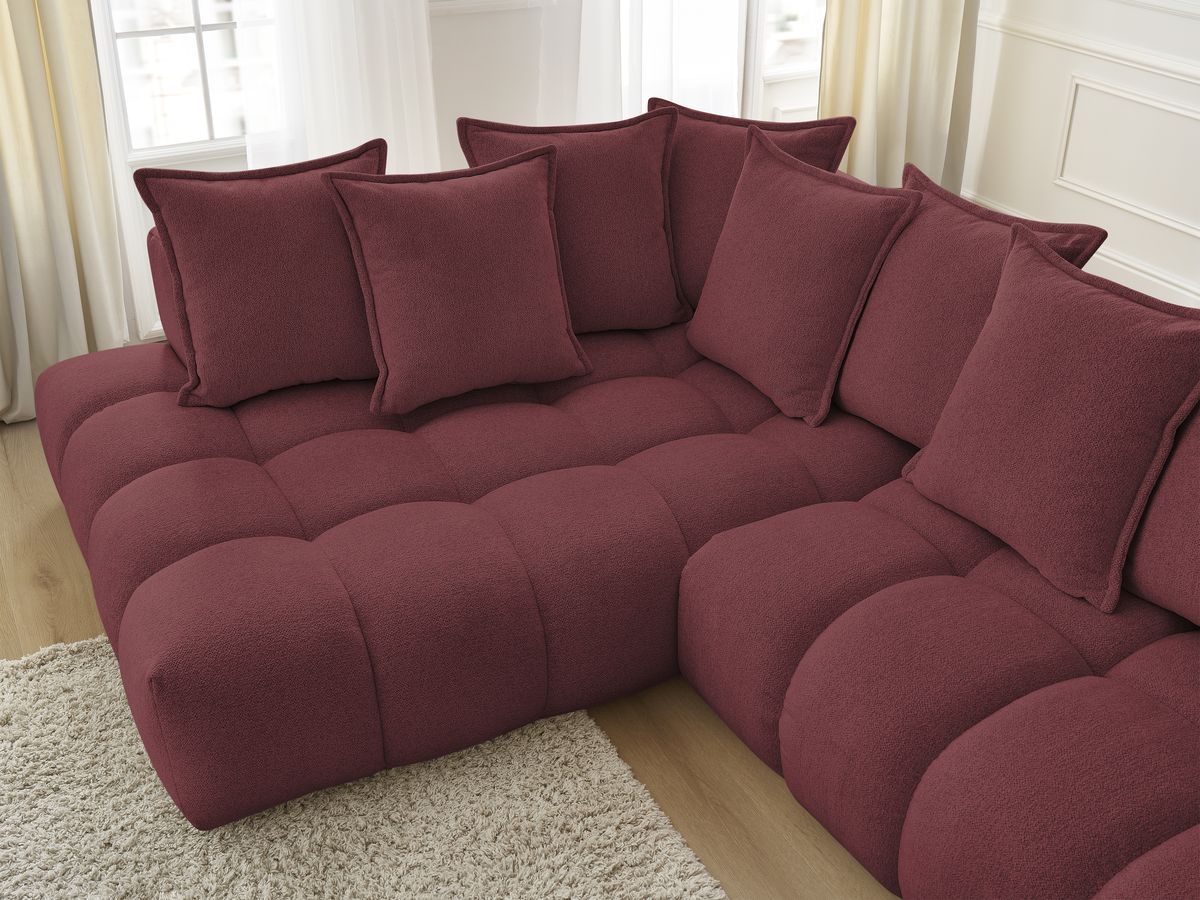Bobochic Everest Ecksofa mit Schlaffunktion und Pouf, 10 Kissen Melange-Stoff Rot Ecke links