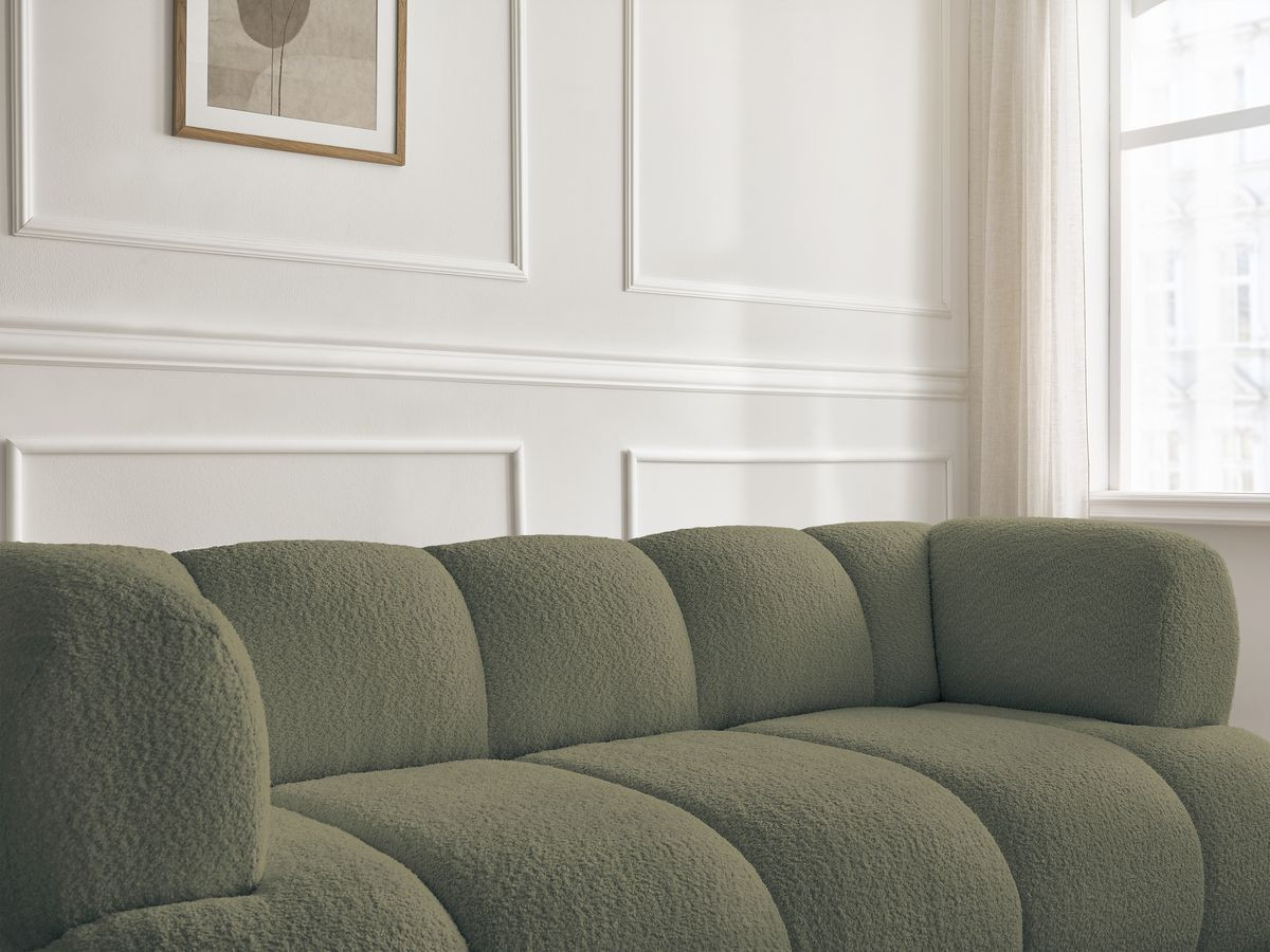 Bobochic Pamira Sofa 2-Sitzer mit Pouf Bouclé-Stoff Grün