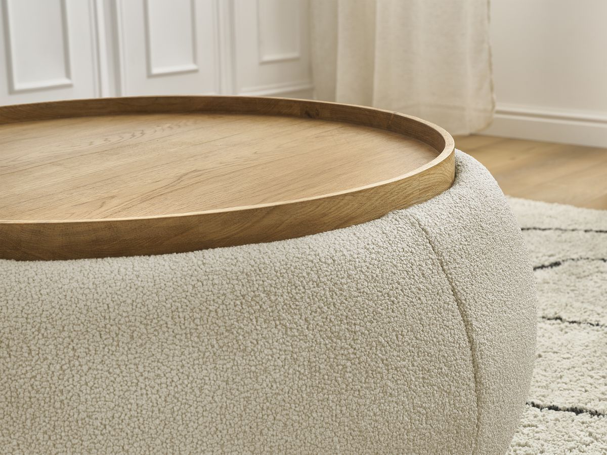Bobochic Hayden Pouf mit Tablett, rund Bouclé-Stoff Beige, 87 cm