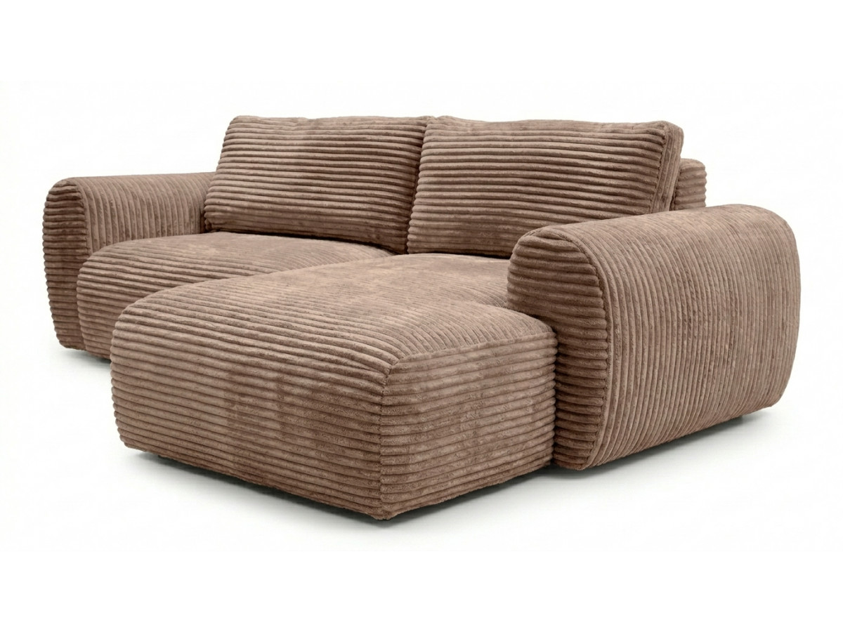 Bobochic Lucien Ecksofa mit Schlaffunktion und Bettkasten Breitcord weich Taupe Ecke rechts
