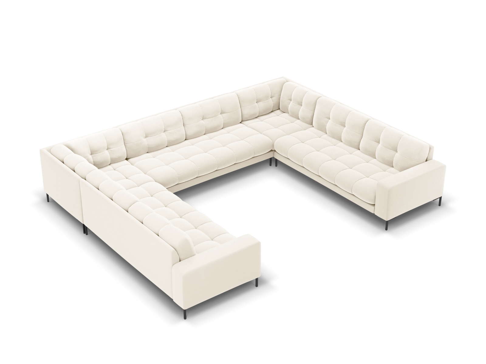 Micadoni Wohnlandschaft Mamaia 9-Sitzer Samtstoff Bluvel Helles Beige schwarze Beine moebelfaktor