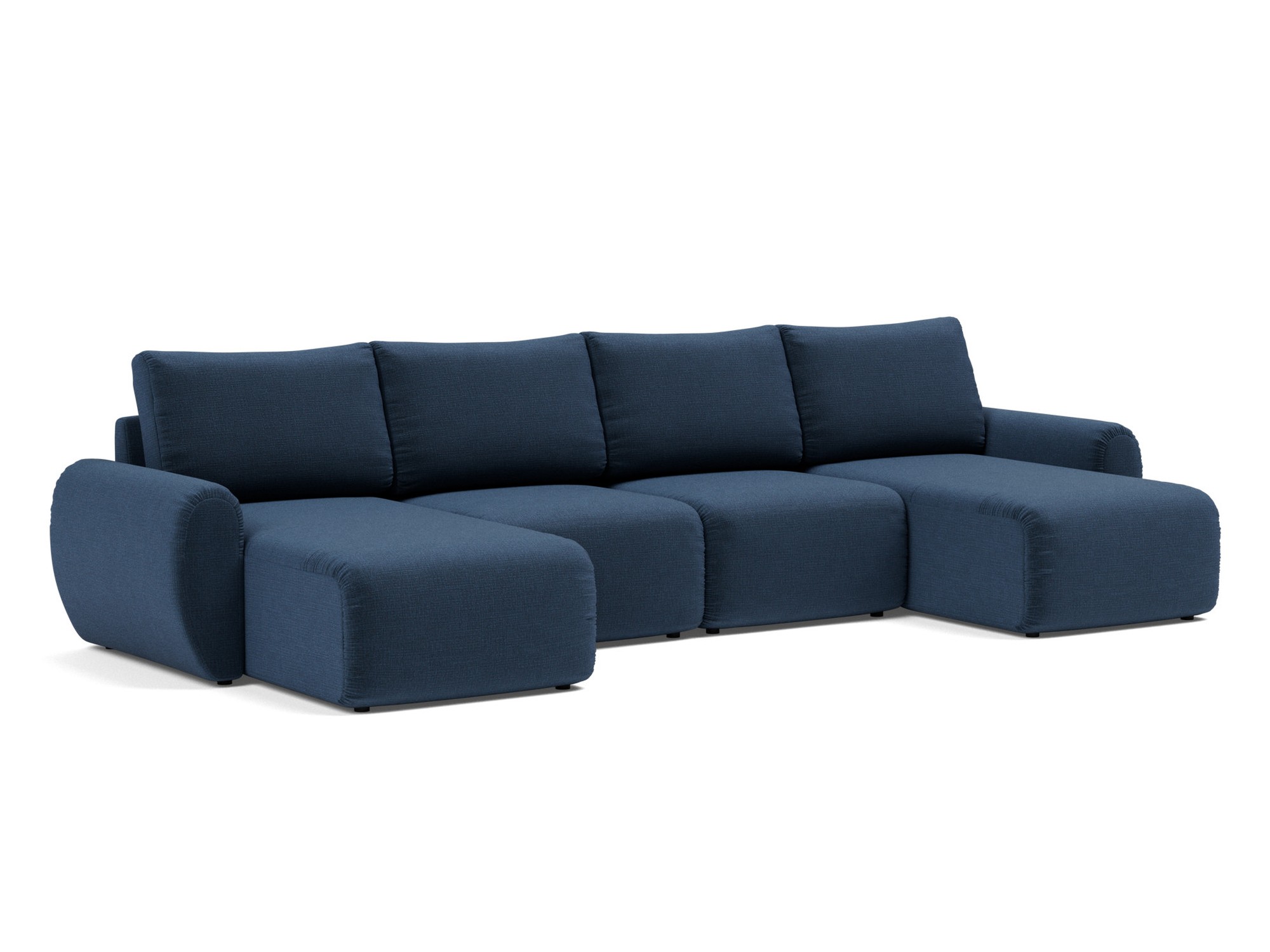 Schlafsofa Norum U-Form mit Curve-Armlehnen Chenille Esina 414-Indigo-Blue