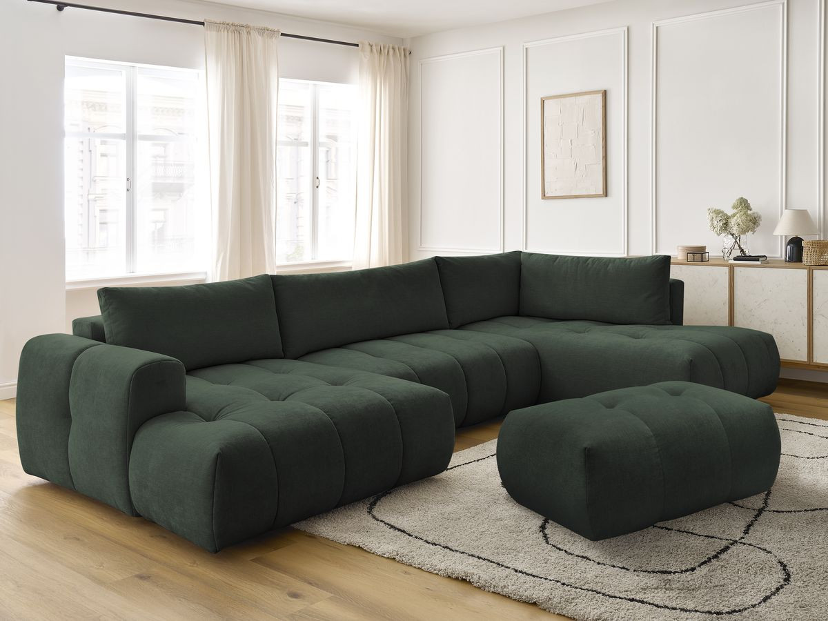 Bobochic Fuji Wohnlandschaft mit Pouf Stoff Grün Ecke links