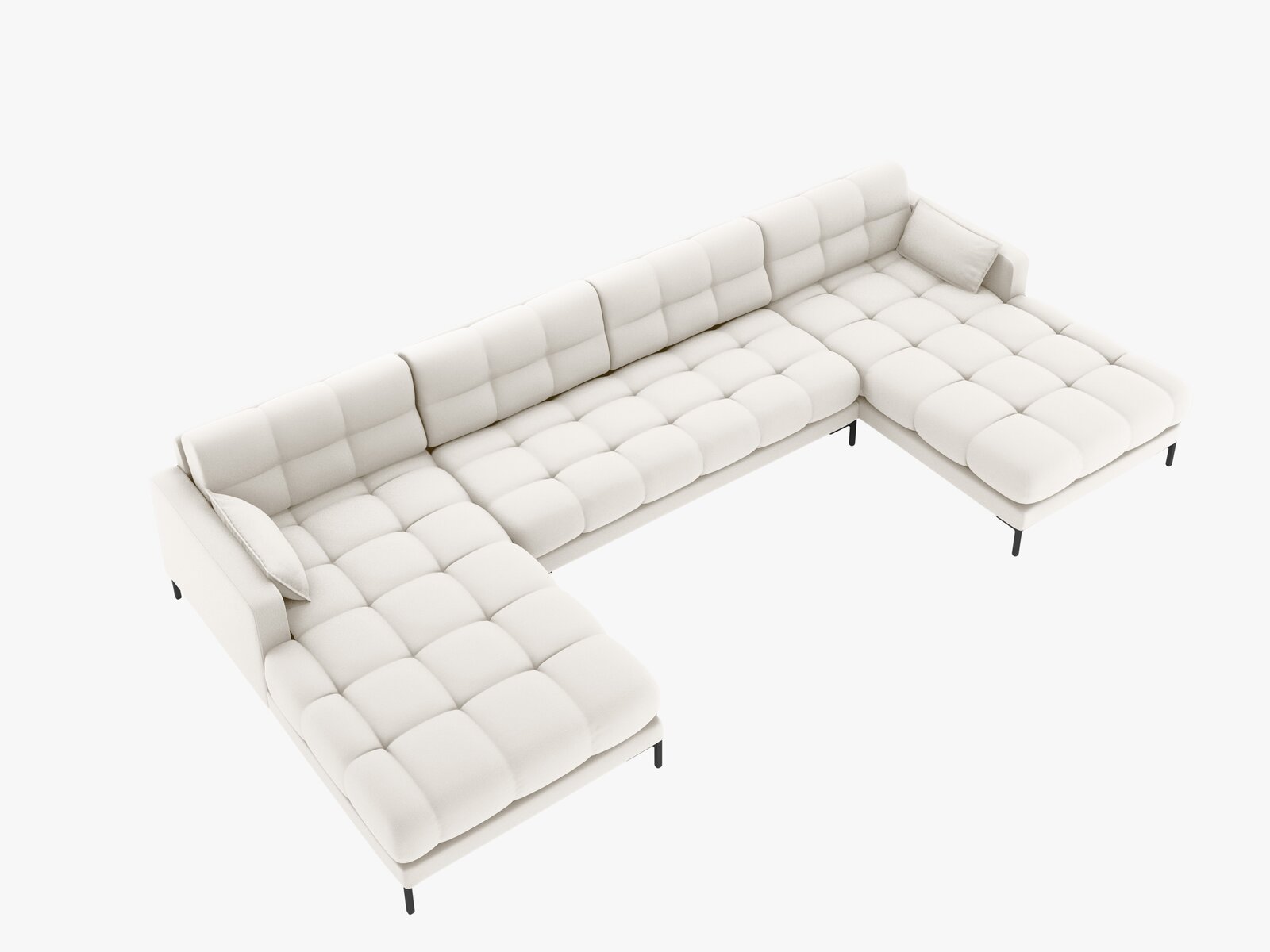 Micadoni Panorama-Sofa Mamaia 6-Sitzer Strukturierter Stoff Neve Helles Beige schwarze Beine