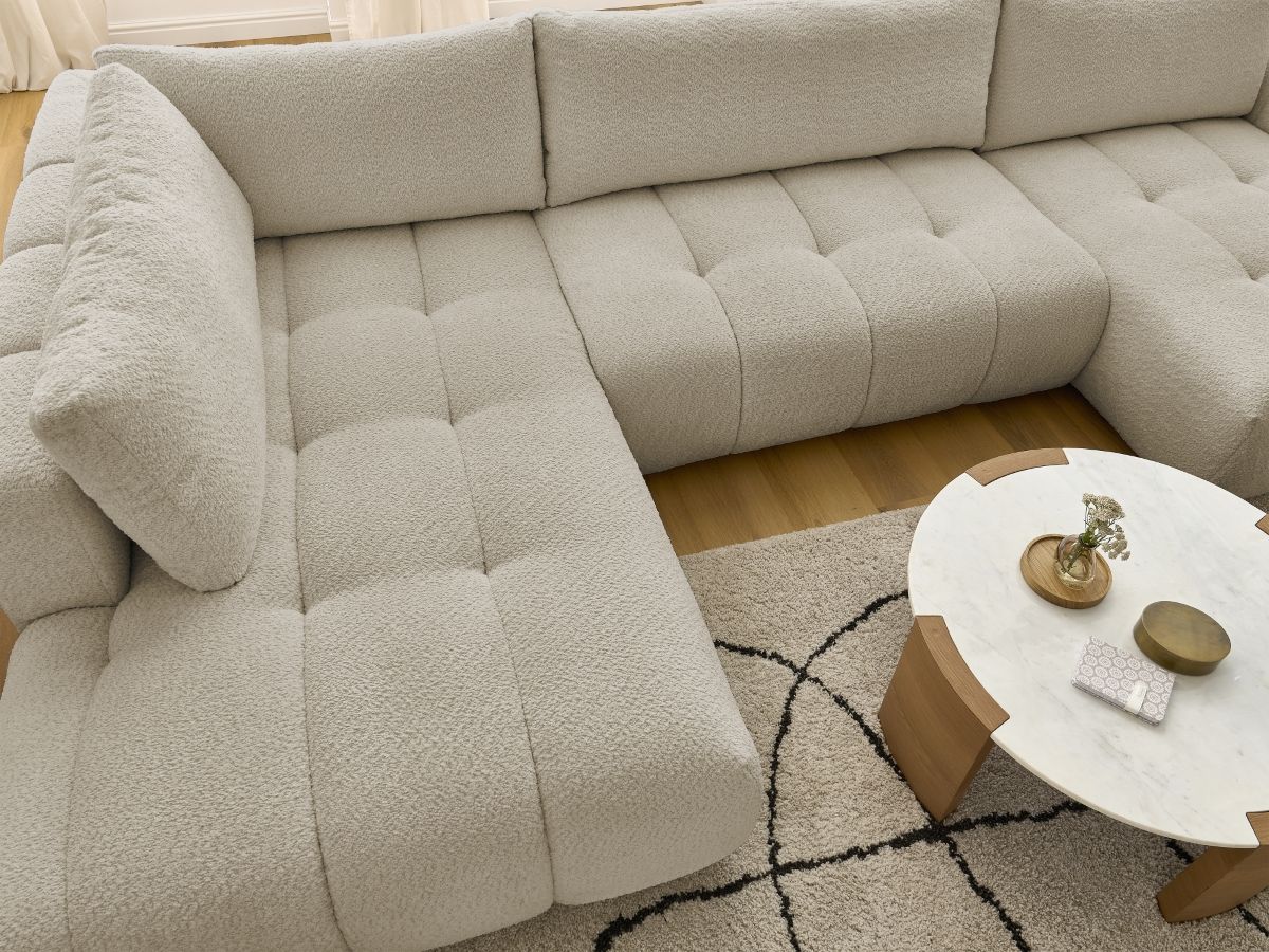 Bobochic Fuji Wohnlandschaft Bouclé-Stoff Beige Ecke rechts