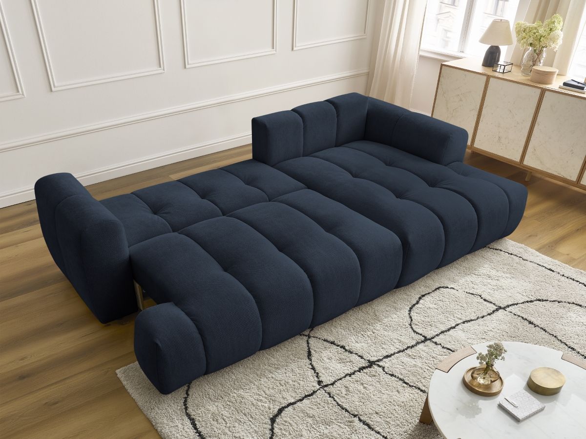 Bobochic Fuji Ecksofa mit Schlaffunktion und Bettkasten 292 × 160 cm Stoff Dunkelblau Ecke rechts