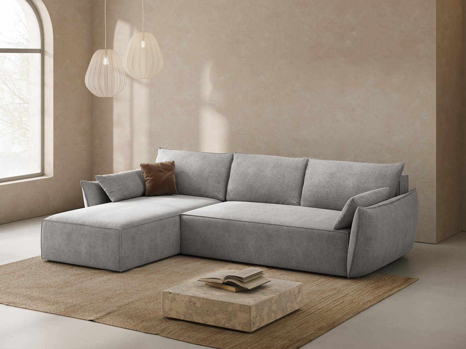 Micadoni Kaelle Ecksofa 4-Sitzer mit Schlaffunktion Links Chenille Over The Horizon Hellgrau
